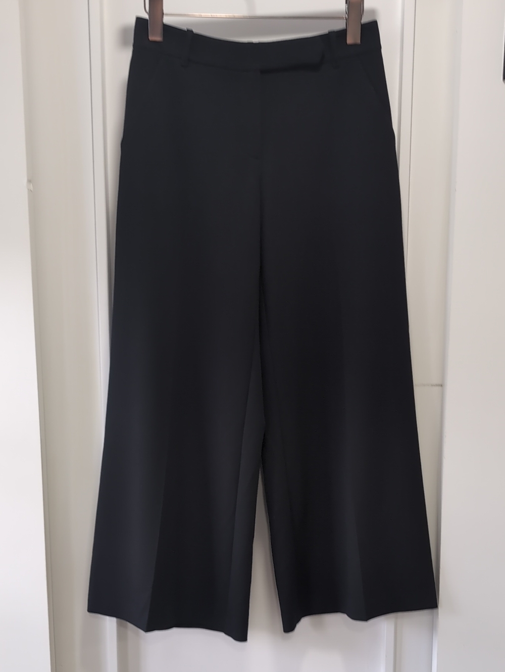 Black Wide-Leg Cropped Stretch Fabric Trousers Size 0